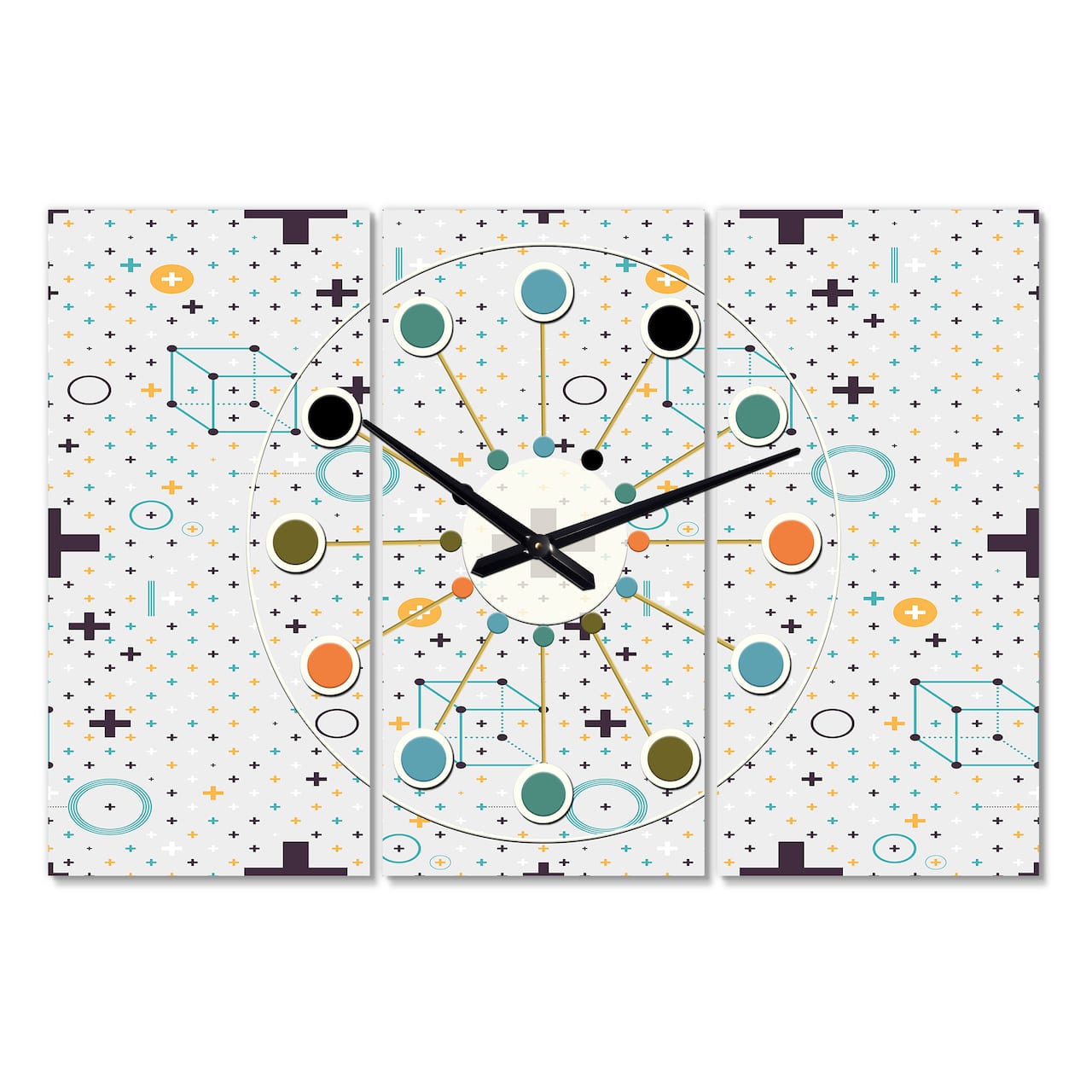 Designart 'Minimalistic Geometric Elements Oversized Mid-Century Modern Multipanel Wall Clock